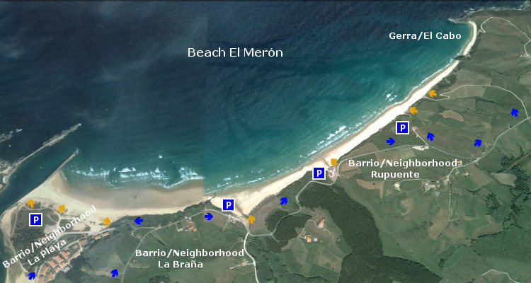 Playa El Merón, acceso, access